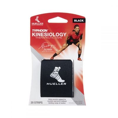 Mueller TYPHOON Kinesiology Therapeutic Tape, 20 Pre-Cut I-Strips- Black