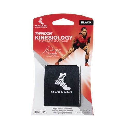 Mueller TYPHOON Kinesiology Therapeutic Tape, 20 Pre-Cut I-Strips- Black