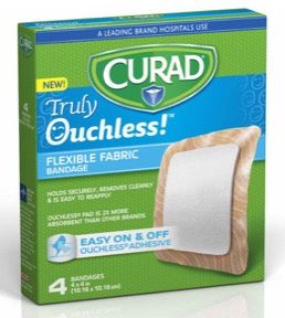 Curad Truly Ouchless Flexible Fabric Bandages 4x4 4ct