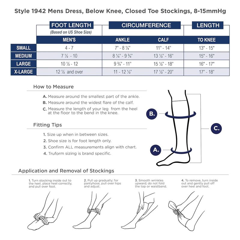 TF 8-15 Knee High Men's Trouser Compression Socks, Black, Large