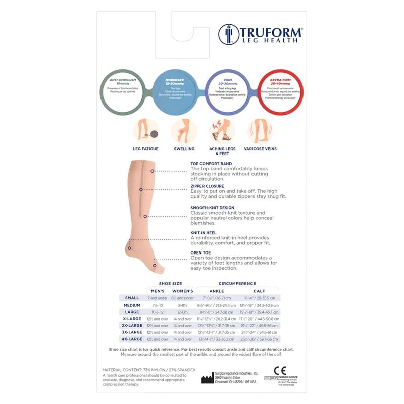 TF Zipper Compression Stockings, 15-20 mmHg Medical Socks, Women and Men, Knee High, Open Toe, Beige, Large