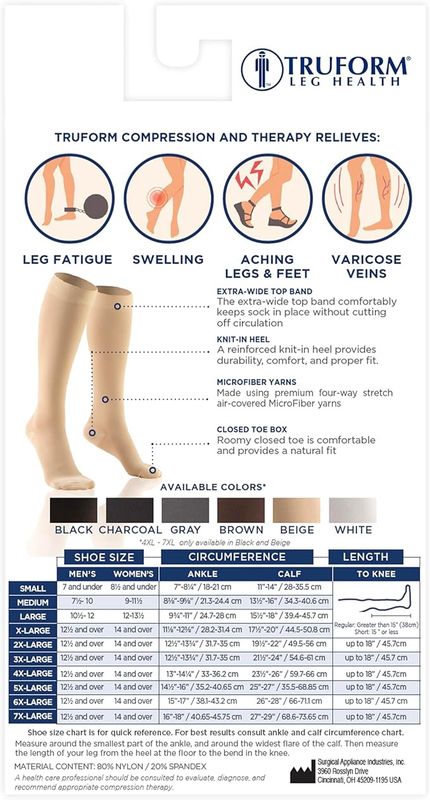 TF 20-30 mmHg Compression Stockings for Men and Women, Knee High Length, Closed Toe, Black, X-Large