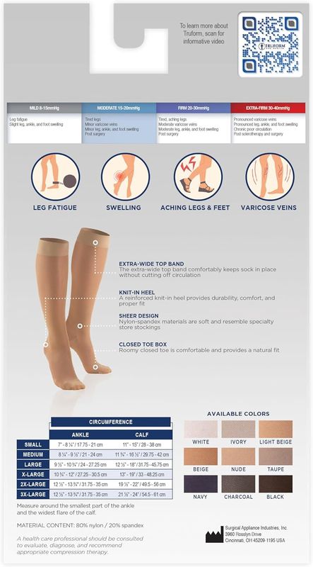 TF 15-20 mmHg Lites Compression Stockings, Knee High, Nude, Medium