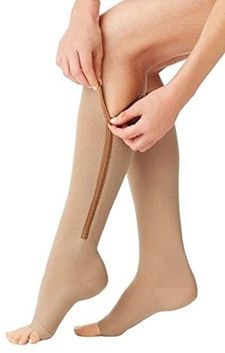 TF Zipper Compression Stockings, 15-20 mmHg Medical Socks, Women and Men, Knee High, Open Toe, Beige, X-Large