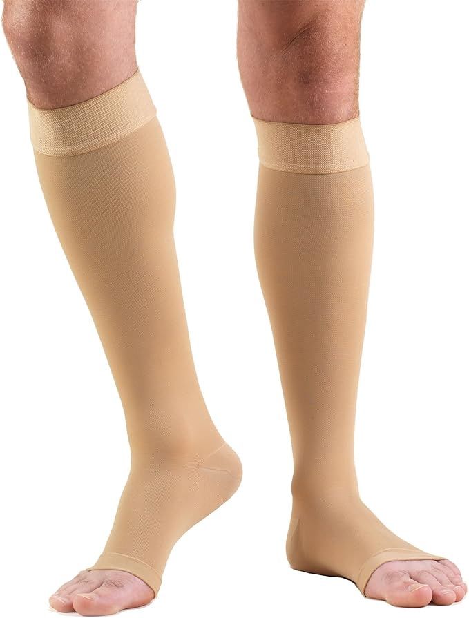 TF 20-30 mmHg Compression Stockings for Men and Women, Knee High Length, Open Toe, Beige, X-Large