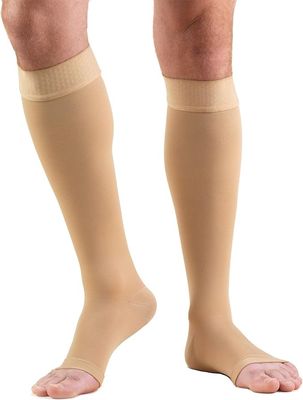 TF 20-30 mmHg Compression Stockings for Men and Women, Knee High Length, Open Toe, Beige, X-Large