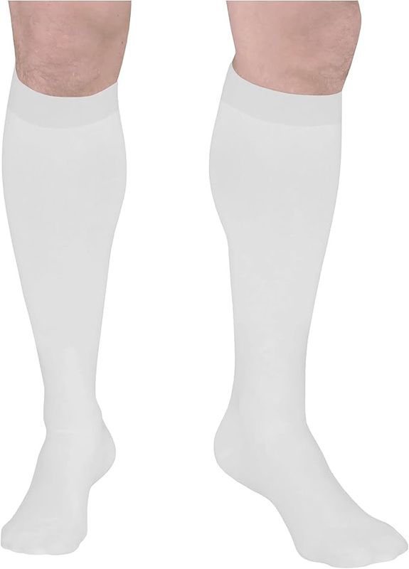 TF 18 mmHg Anti-embolism Compression Stockings, Knee High, Closed Toe, White, Medium+ TF 18 mmHg Anti-embolism Compression Stockings, Knee High, Closed Toe, White, Medium+