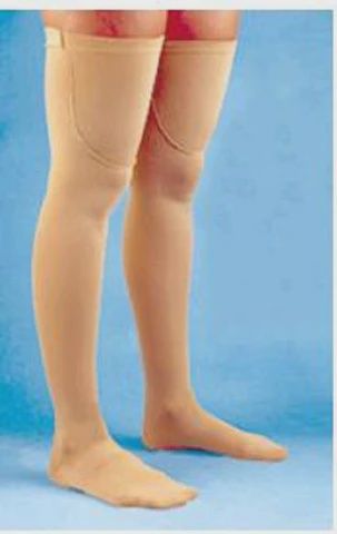 TF 18 mmHg Anti-embolism Compression Stockings, Thigh High, Closed Toe, Beige, Small