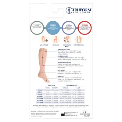 TF Zipper Compression Stockings, 15-20 mmHg Medical Socks, Women and Men, Knee High, Open Toe, Beige, 2X-Large