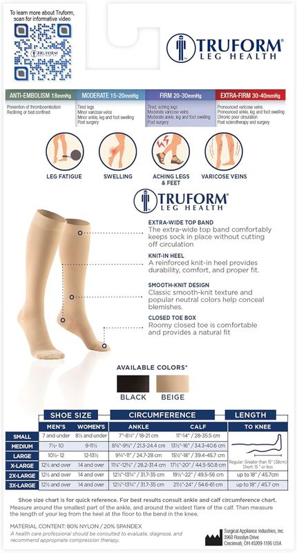 TF 15-20 Knee High Men's Dress Compression Socks, Black