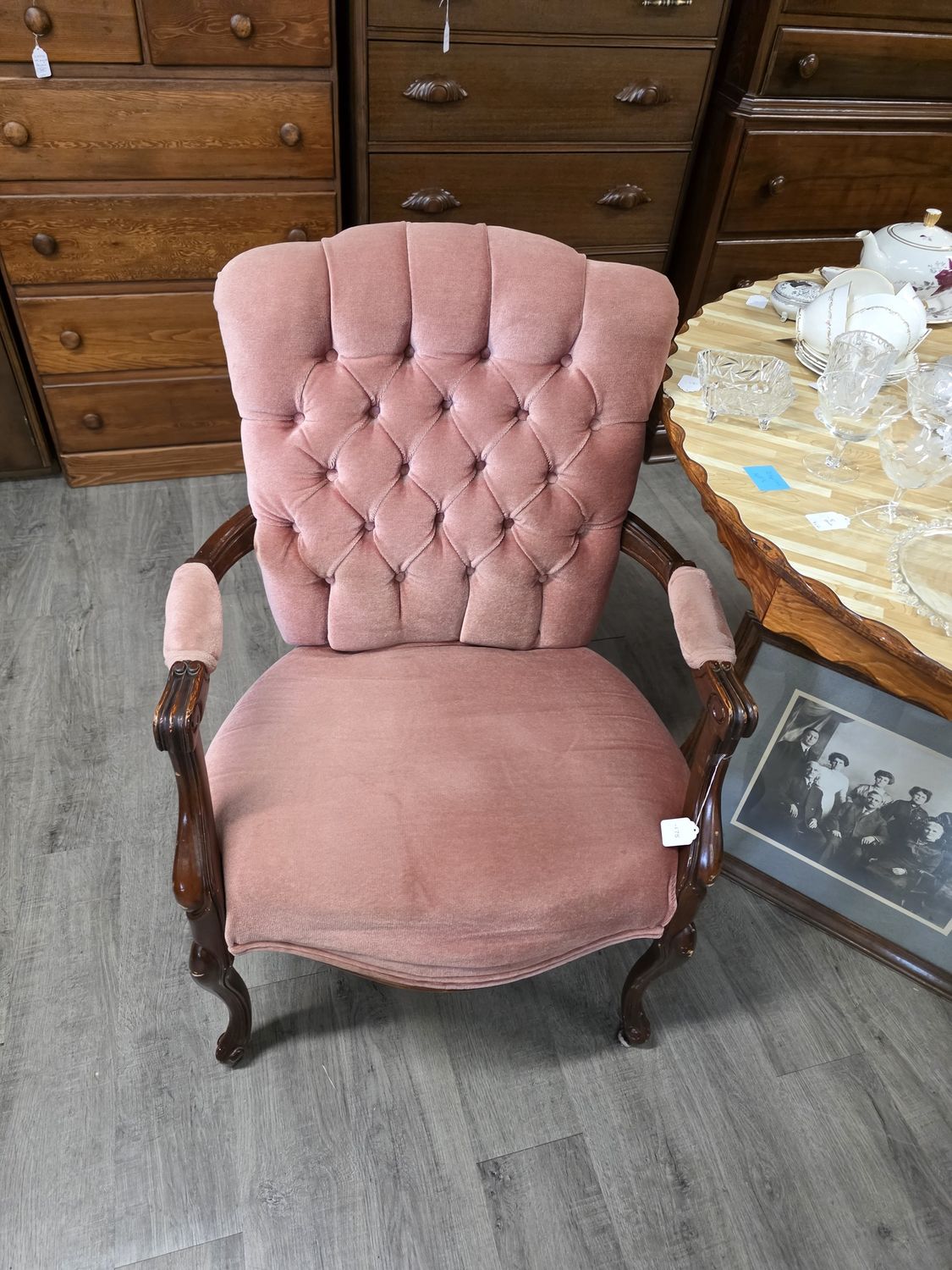 pink upholstered chair