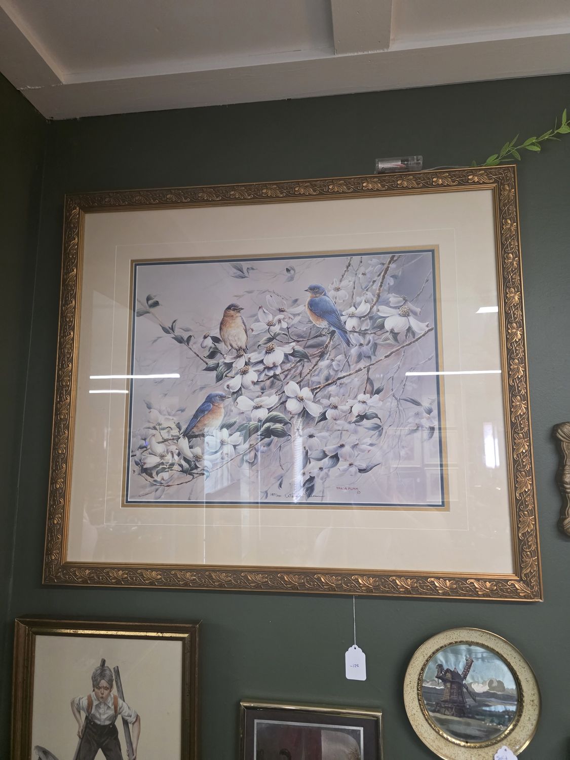 blue birds gold frame artist print