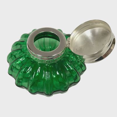 3" Green Glass Ink Well