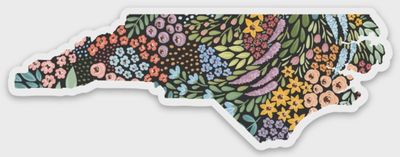 North Carolina Floral State Sticker - Black Floral