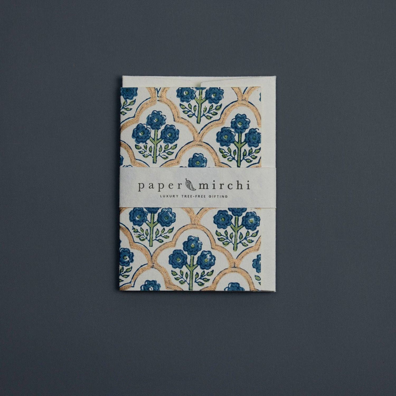 Block Printed Greeting Card - Trellis Indigo