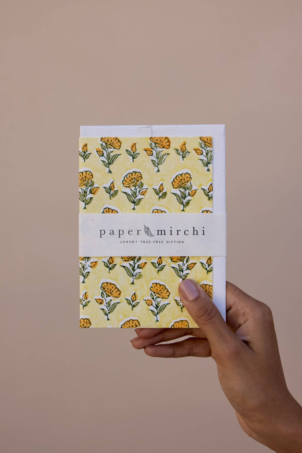 Block Printed Greeting Card - Ditsy Floral Sunshine