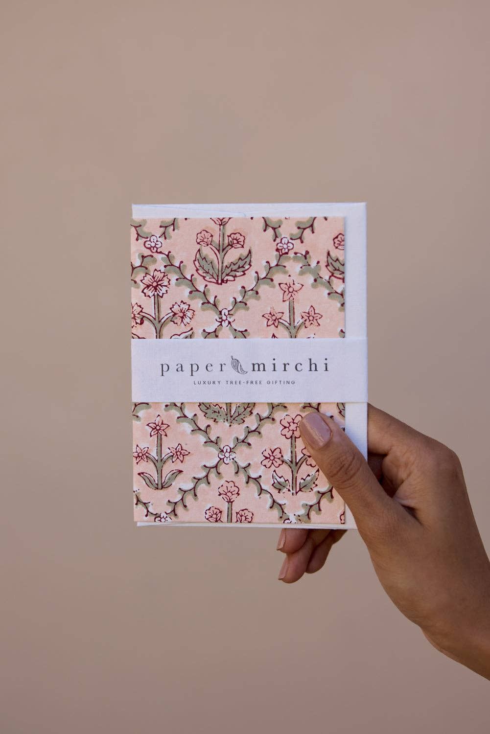 Block Printed Greeting Card - Floral Lattice Terracotta