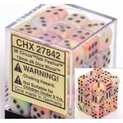36d6 Dice Block (12mm): Festive (Assorted Colours), Color: Circus w/ Black