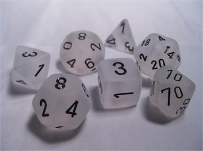 7-Piece RPG Dice Set: Frosted (Assorted Colours), Color: Clear w/ Black