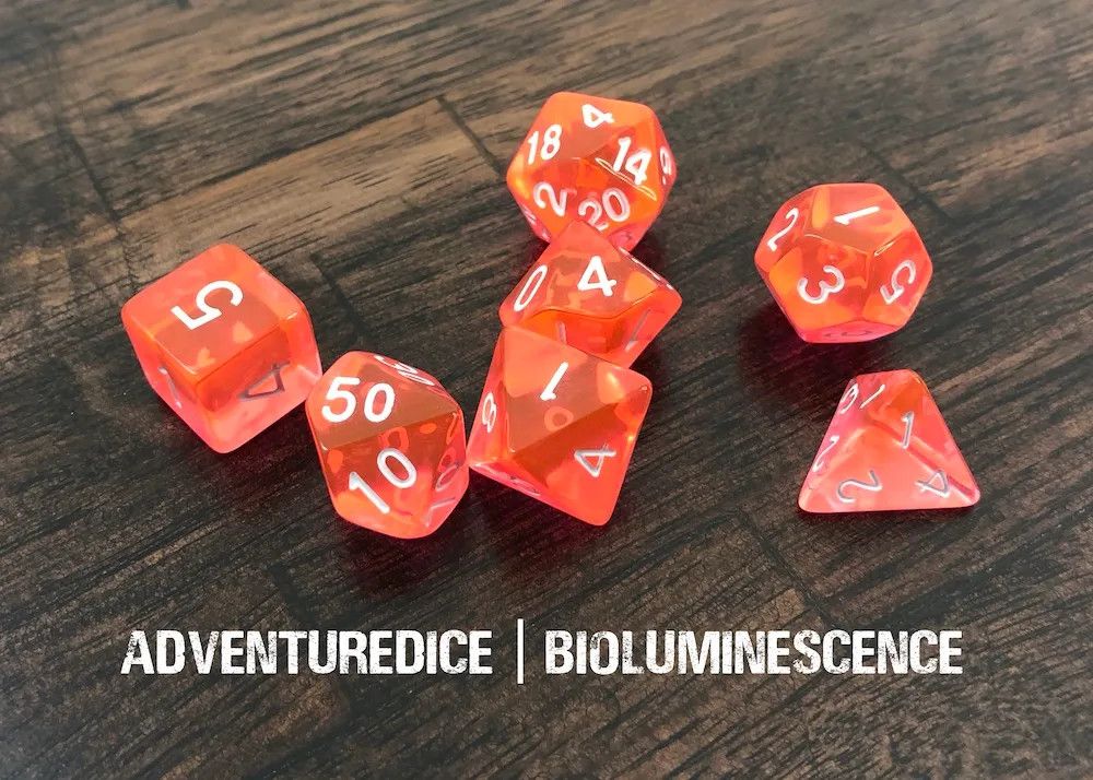 7-Piece RPG Dice Set: Science Themed, Type: Bioluminescence