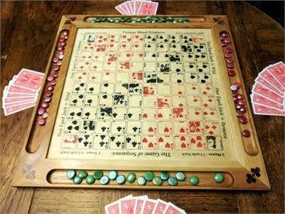Wooden Engraved Sequence Board with Painted Suits (Double Series)
