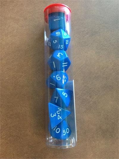 Koplow Jumbo 7-Piece Polyhedral Opaque Blue Dice Set in Tube