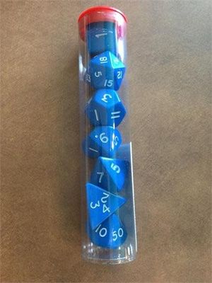 Koplow Jumbo 7-Piece Polyhedral Opaque Blue Dice Set in Tube