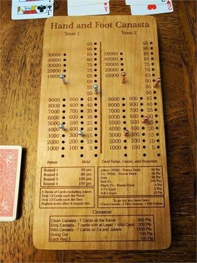 Wooden Canasta Hand &amp; Foot Game Board