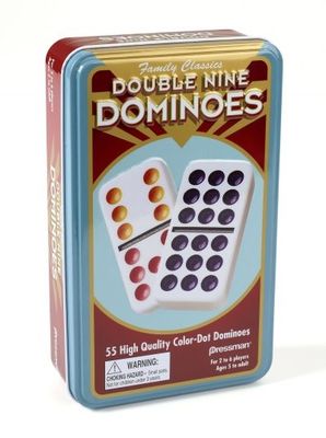 Pressman Double Nine Dominoes in a Tin