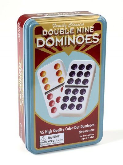 Pressman Double Nine Dominoes in a Tin