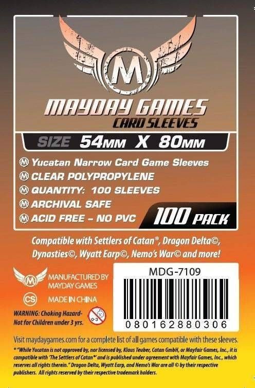 Sleeves - 54x80mm Mayday - 100/pk (Yucatan Narrow, Catan)