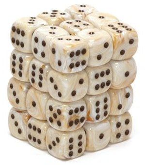36d6 Dice Block (12mm):  Marble (Assorted Colours) Ivory w/ Black