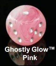 36d6 Dice Block (12mm): Ghostly Glow (Assorted Colours) Pink w/ Silver