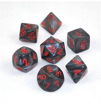 7-Piece RPG Dice Set: Velvet (Assorted Colours) Black w/ Red