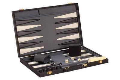 Backgammon Set 18&quot; Modern with Black Ribbed Exterior