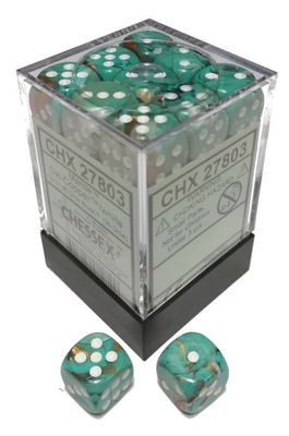 36d6 Dice Block (12mm):  Marble (Assorted Colours) Oxi-Copper w/ White
