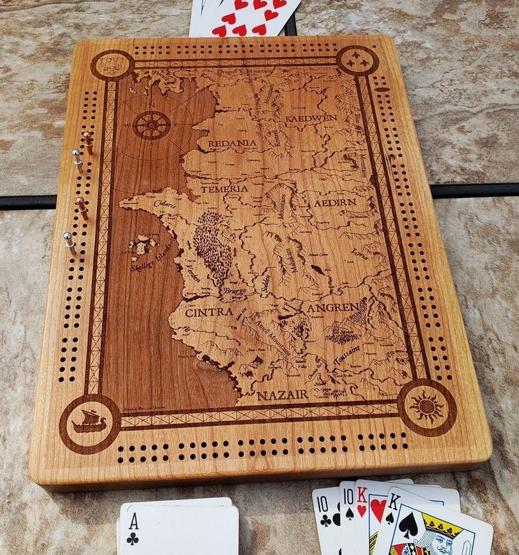 Wooden Cribbage Board: Witcher World Map