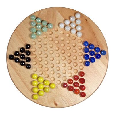 Solid Wood Chinese Checkers Set With Glass Marbles - 11.5 Inch