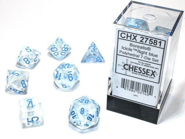 7-Piece RPG Dice Set - Icicle/Light Blue Luminary