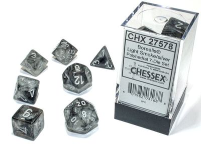 7-Piece RPG Dice Set: Light Smoke/Silver Luminary