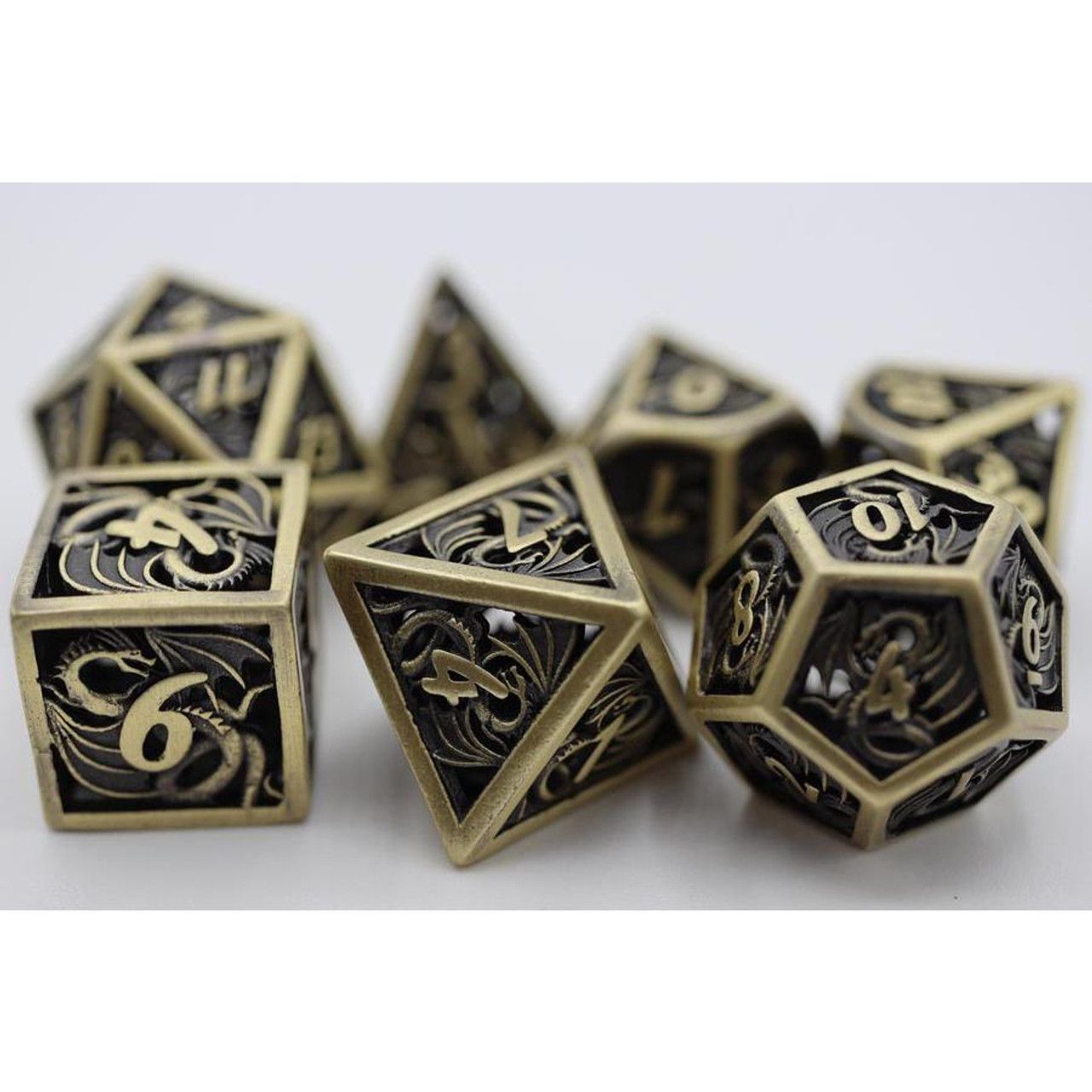 7-Piece Hollow Metal RPG Dice Set: Dragon