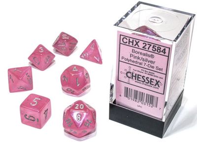 7-Piece RPG Dice Set - Pink w/ Silver Luminary