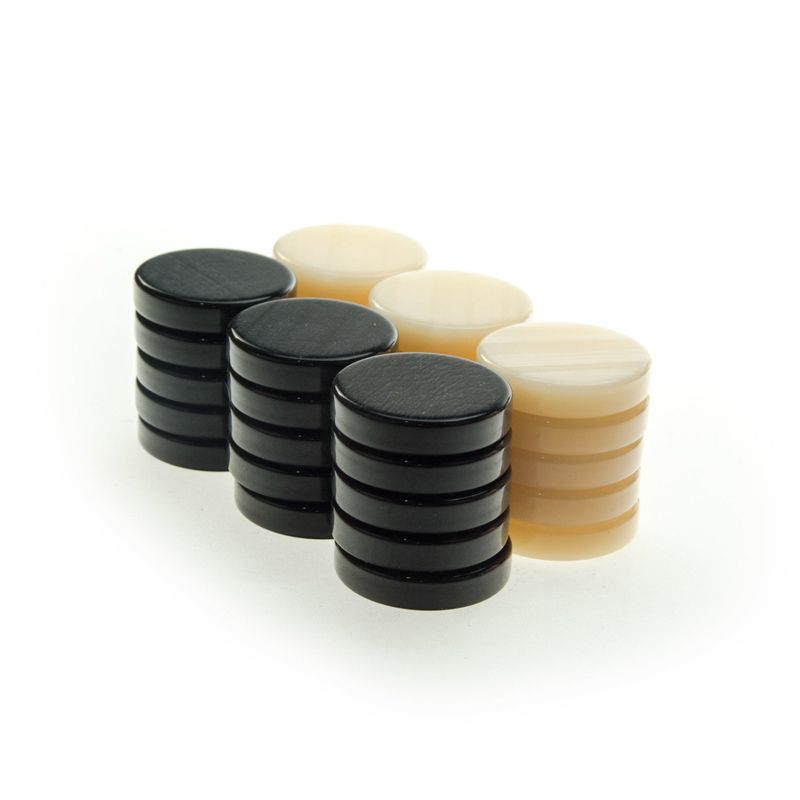 Mother of Pearl Acrylic Backgammon Checkers/Chips Black &amp; Cream - 1.5 Inch Diameter