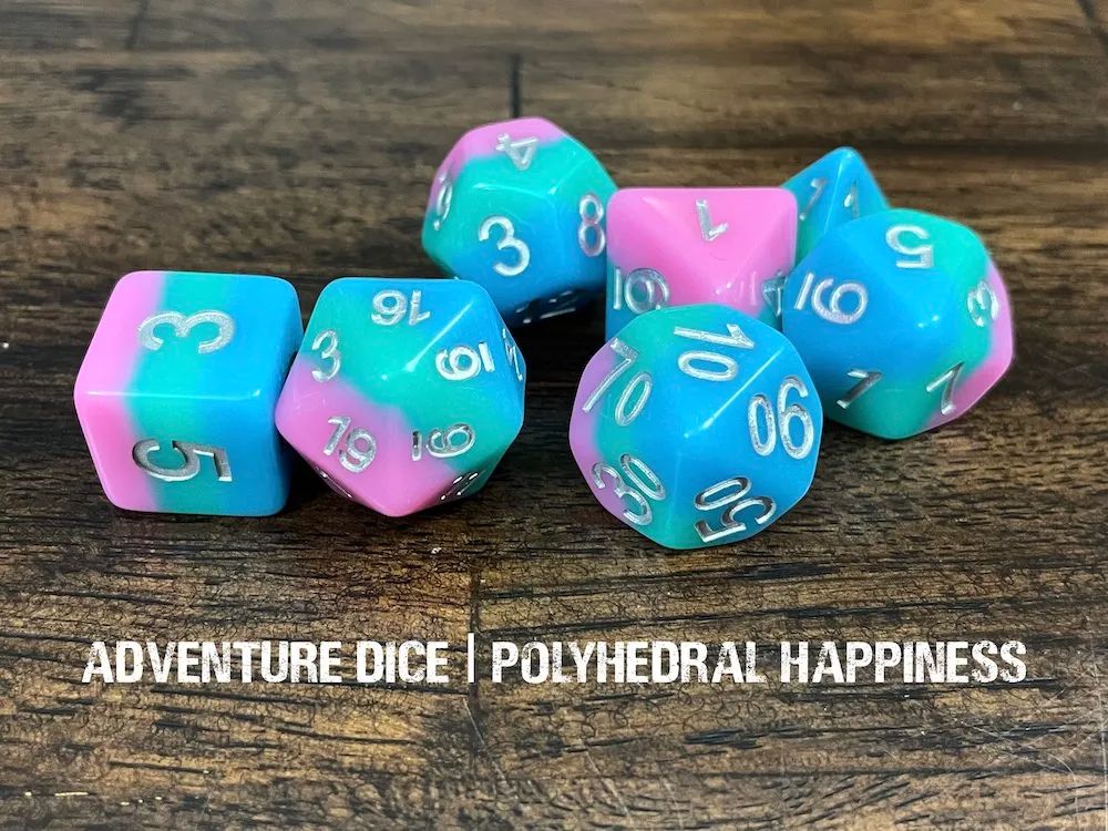  7-Piece RPG Dice Set: Happy Words