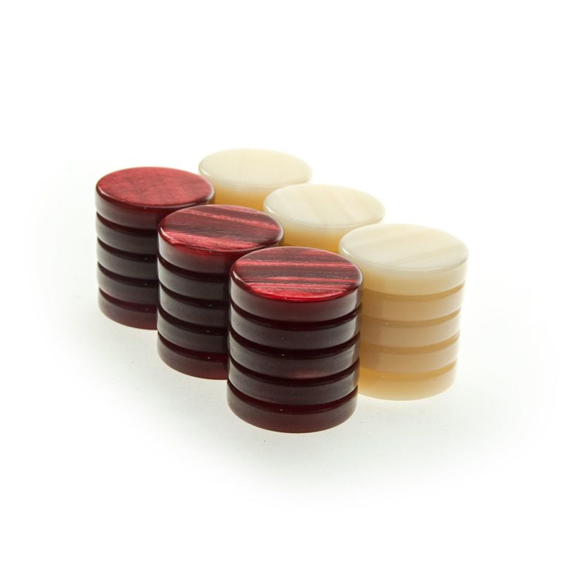 Mother of Pearl Acrylic Backgammon Checkers/Chips Red &amp; Cream - 1.5 Inch Diameter