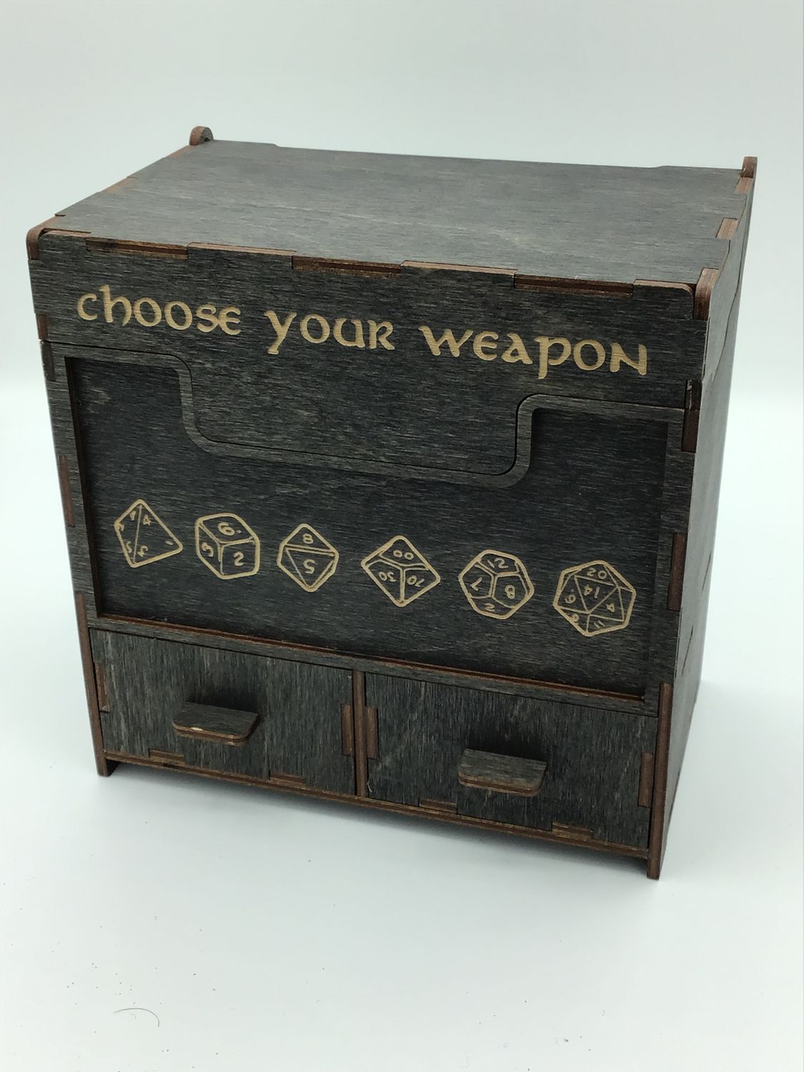 Wooden Card and Dice Storage Box - 2 Drawers Brown