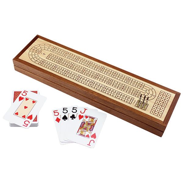 Wooden Cribbage Set w/ Piatnik Playing Cards