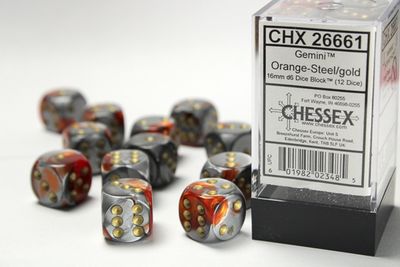 12d6 Dice Block (16mm): Gemini Gold Pipped (Assorted Colours)