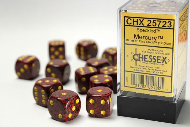 12d6 Dice Block (16mm): Speckled (Assorted Colours) Mercury
