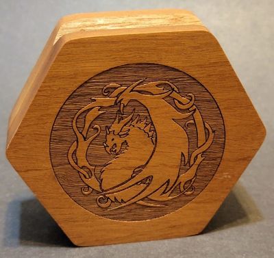 Hexagonal Dark Wood Dice Box - Wyrm Print